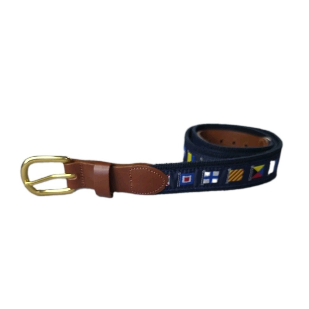 Leather Man Ltd Nautical Flags Belt Size 34 Tanned Brass Buckle USA Made